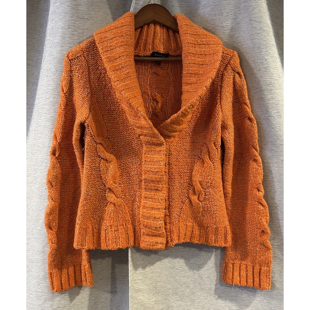 Bebe‎ Winter Chunky Knit Sweater Cardigan Orange Size Large Y2K